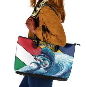 Personalised Afro Seychelles Leather Tote Bag Sailfish With Coat Of Arms