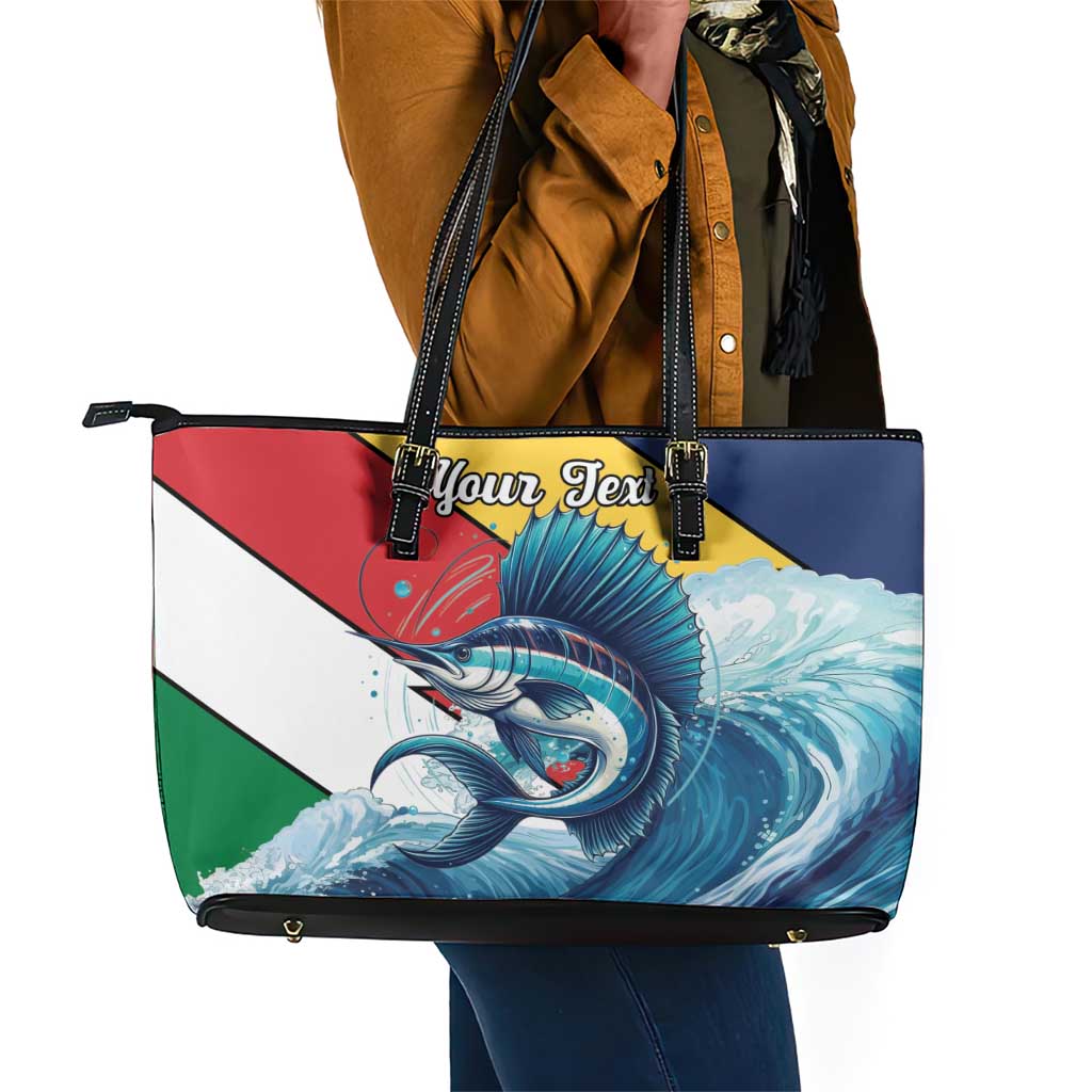 Personalised Afro Seychelles Leather Tote Bag Sailfish With Coat Of Arms