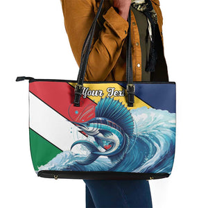 Personalised Afro Seychelles Leather Tote Bag Sailfish With Coat Of Arms