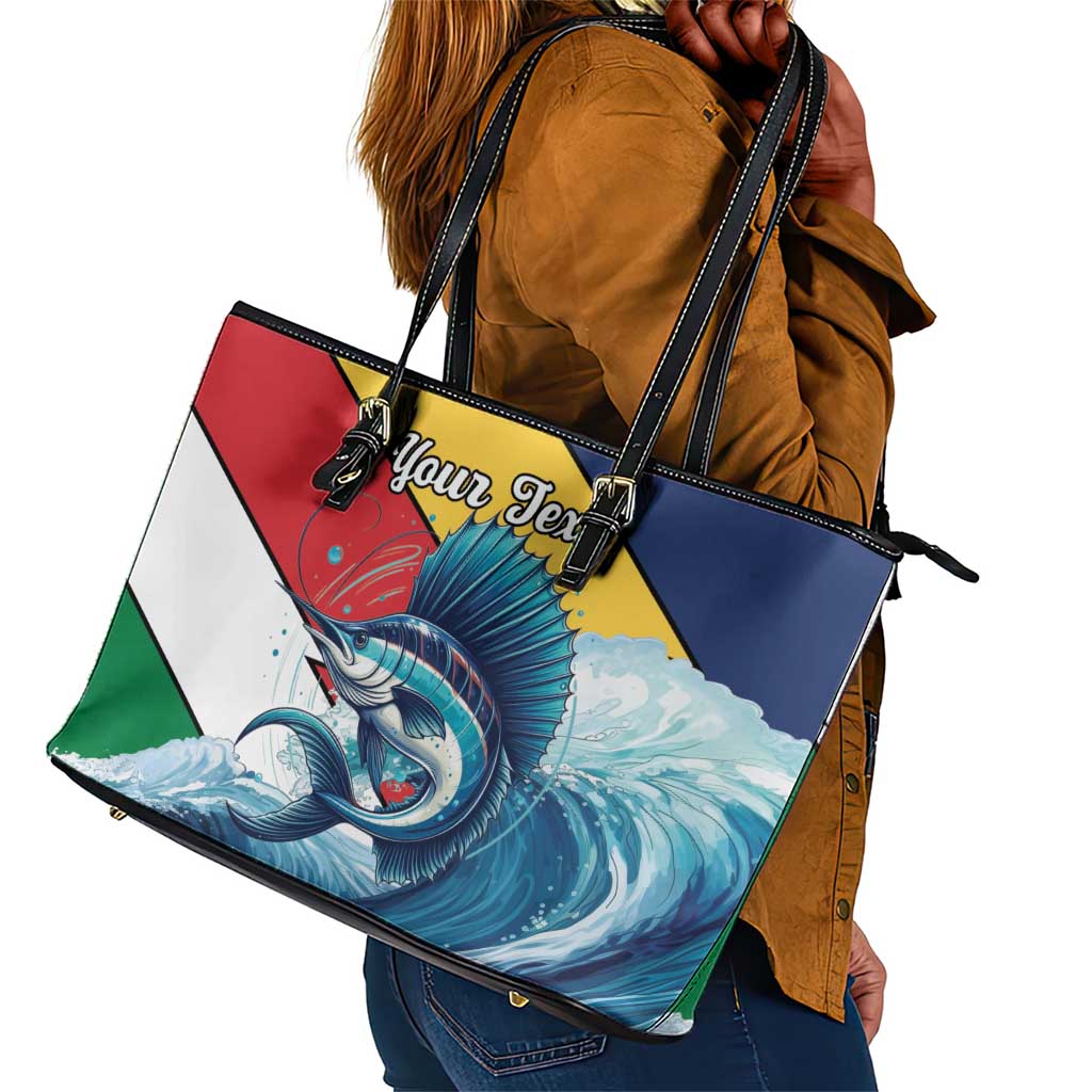 Personalised Afro Seychelles Leather Tote Bag Sailfish With Coat Of Arms