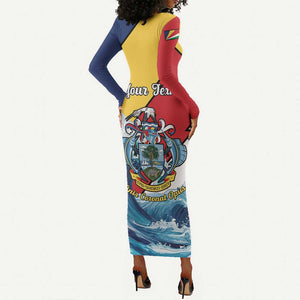 Personalised Afro Seychelles Long Sleeve Bodycon Dress Sailfish With Coat Of Arms LT15