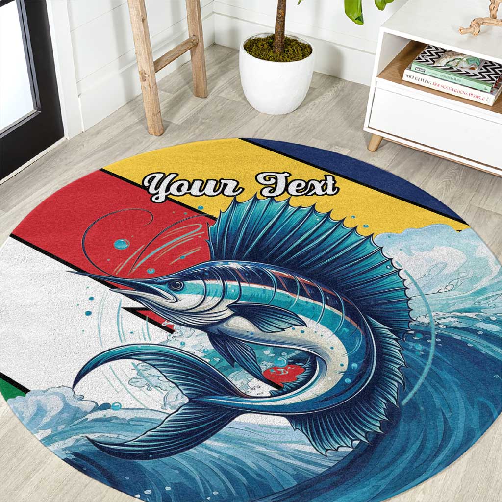 Personalised Afro Seychelles Round Carpet Sailfish With Coat Of Arms