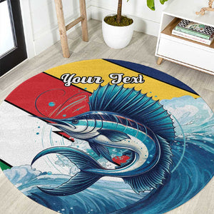 Personalised Afro Seychelles Round Carpet Sailfish With Coat Of Arms