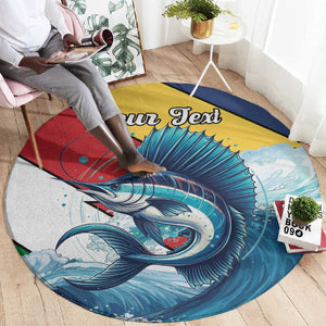 Personalised Afro Seychelles Round Carpet Sailfish With Coat Of Arms