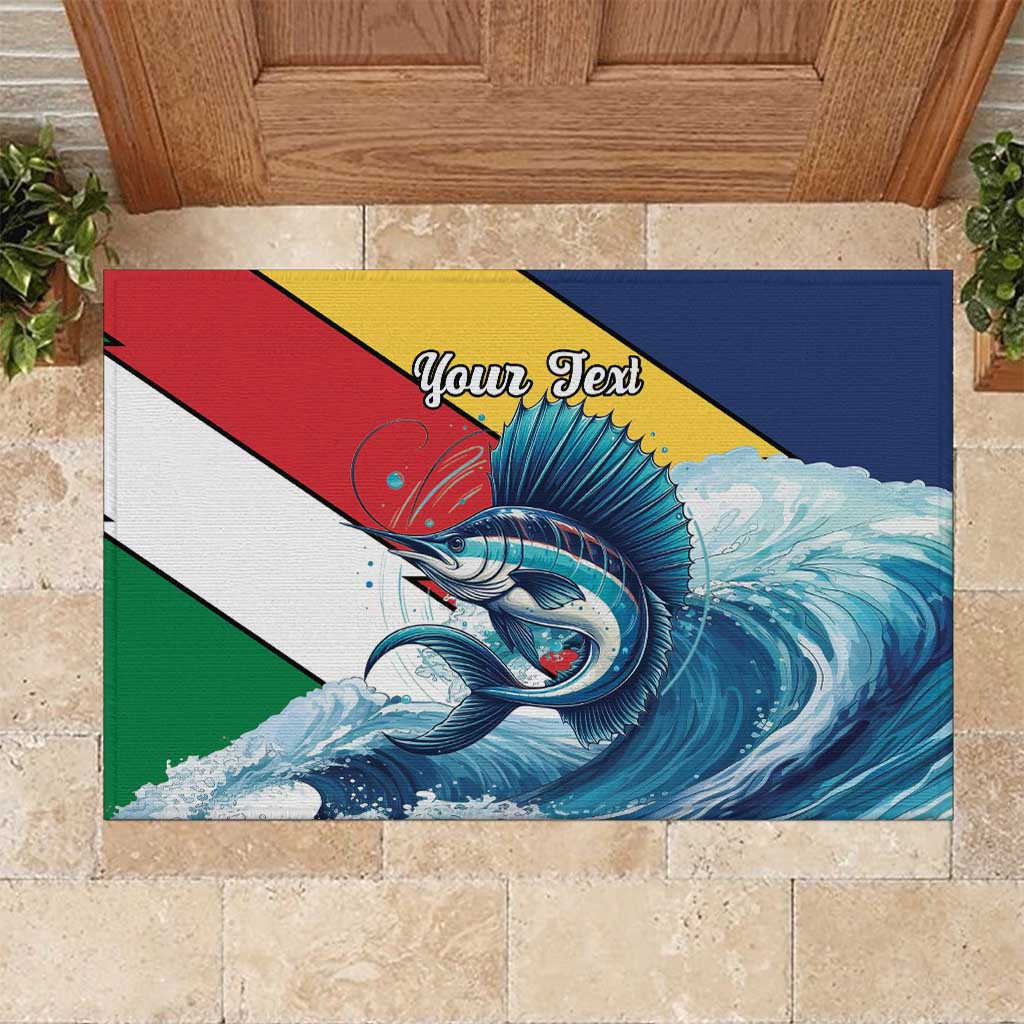 Personalised Afro Seychelles Rubber Doormat Sailfish With Coat Of Arms
