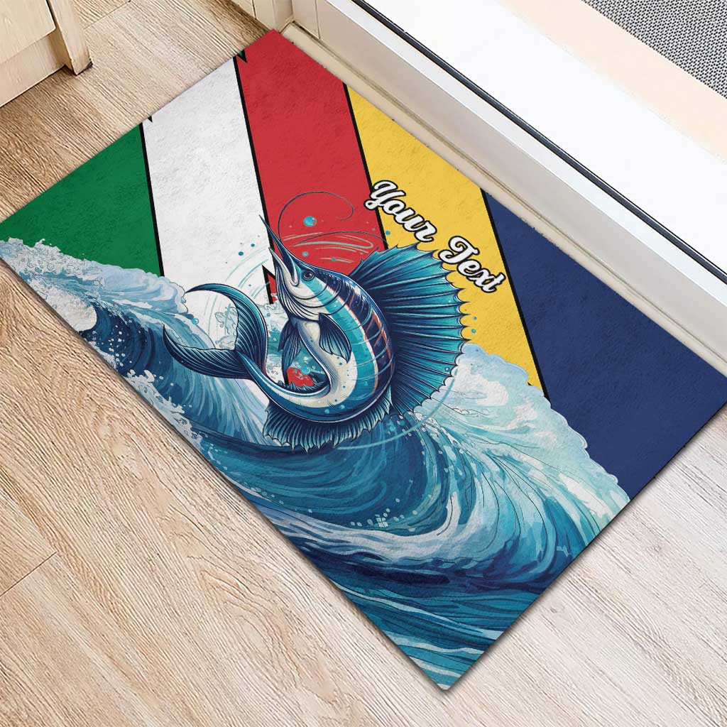 Personalised Afro Seychelles Rubber Doormat Sailfish With Coat Of Arms