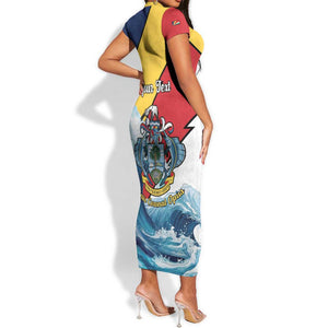 Personalised Afro Seychelles Short Sleeve Bodycon Dress Sailfish With Coat Of Arms LT15