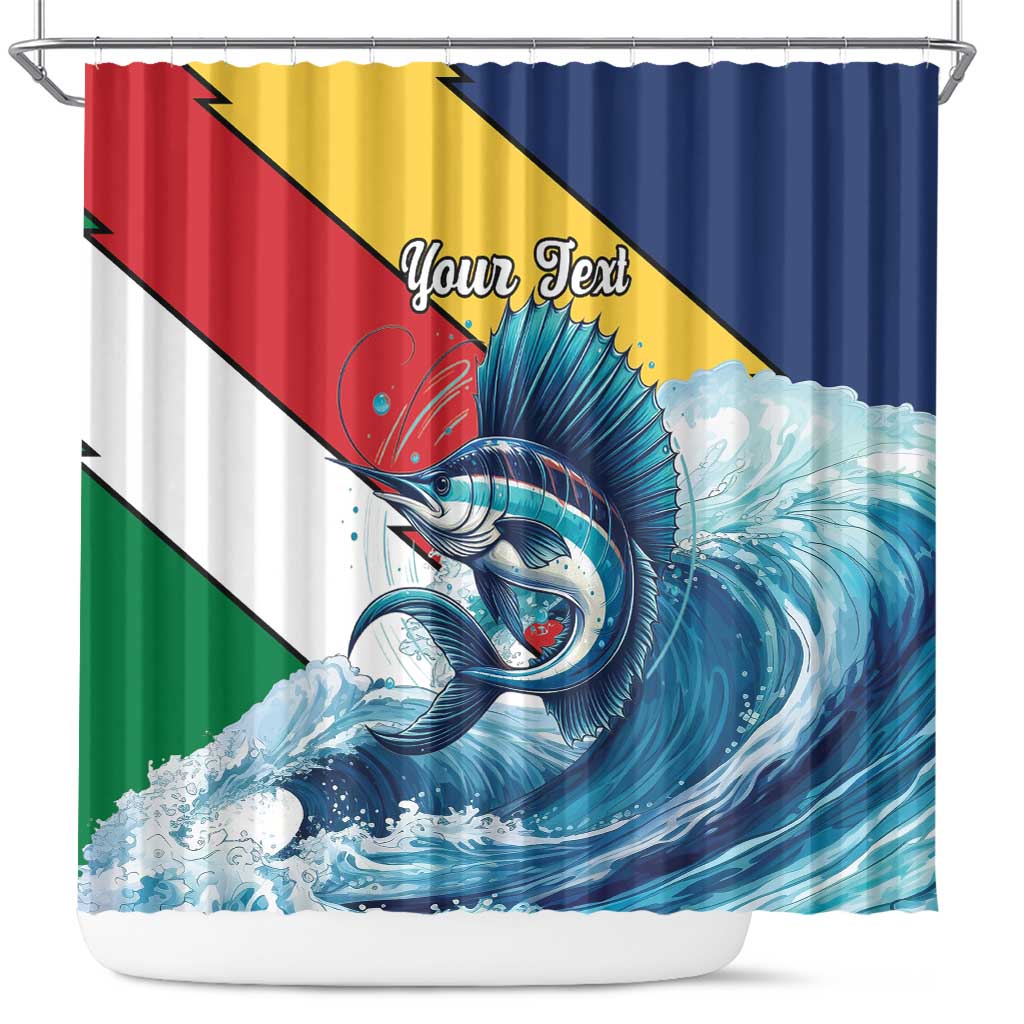 Personalised Afro Seychelles Shower Curtain Sailfish With Coat Of Arms