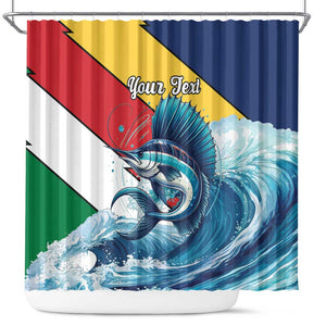 Personalised Afro Seychelles Shower Curtain Sailfish With Coat Of Arms