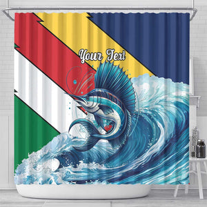 Personalised Afro Seychelles Shower Curtain Sailfish With Coat Of Arms