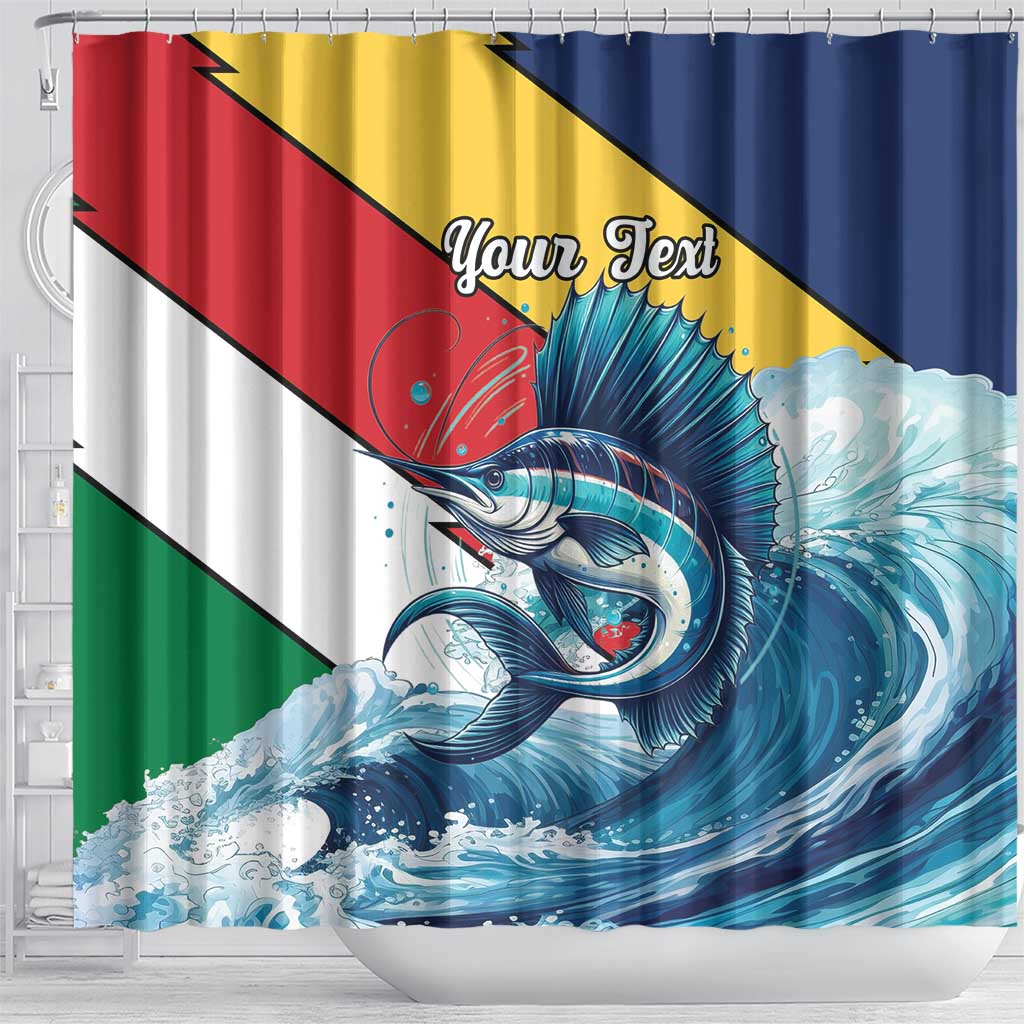Personalised Afro Seychelles Shower Curtain Sailfish With Coat Of Arms
