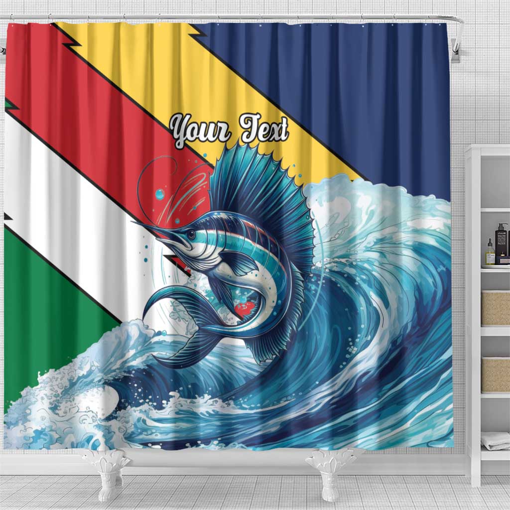 Personalised Afro Seychelles Shower Curtain Sailfish With Coat Of Arms