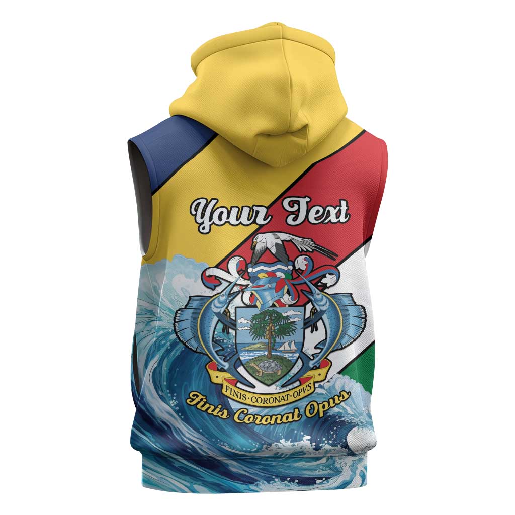 Personalised Afro Seychelles Sleeveless Zip Hoodie Sailfish With Coat Of Arms - African Pride