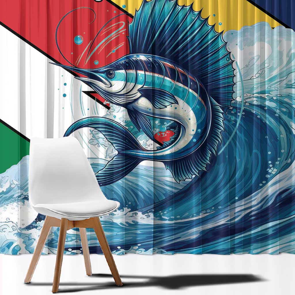 Personalised Afro Seychelles Window Curtain Sailfish With Coat Of Arms