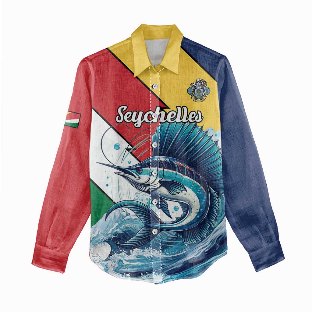 Personalised Afro Seychelles Women Casual Shirt Sailfish With Coat Of Arms LT15