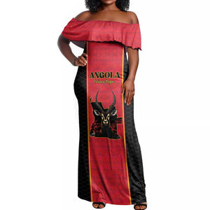 Custom Angola Football Off Shoulder Maxi Dress Come On Palancas Negras - African Pride