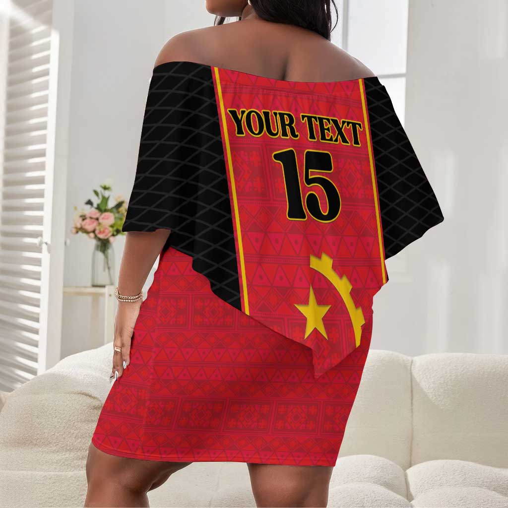 Custom Angola Football Off Shoulder Short Dress Come On Palancas Negras - African Pride
