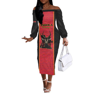 Custom Angola Football Off The Shoulder Long Sleeve Dress Come On Palancas Negras - African Pride