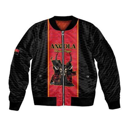Custom Angola Football Sleeve Zip Bomber Jacket Come On Palancas Negras - African Pride