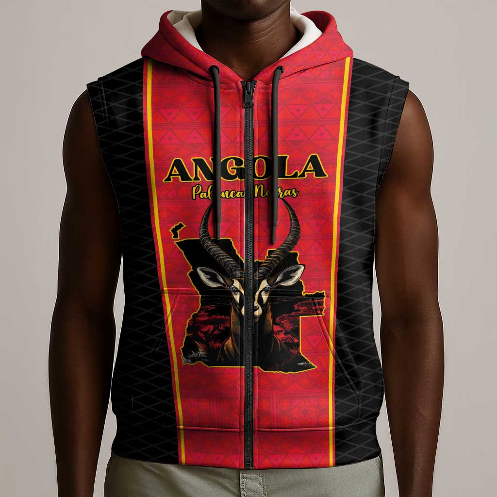 Custom Angola Football Sleeveless Zip Hoodie Come On Palancas Negras - African Pride