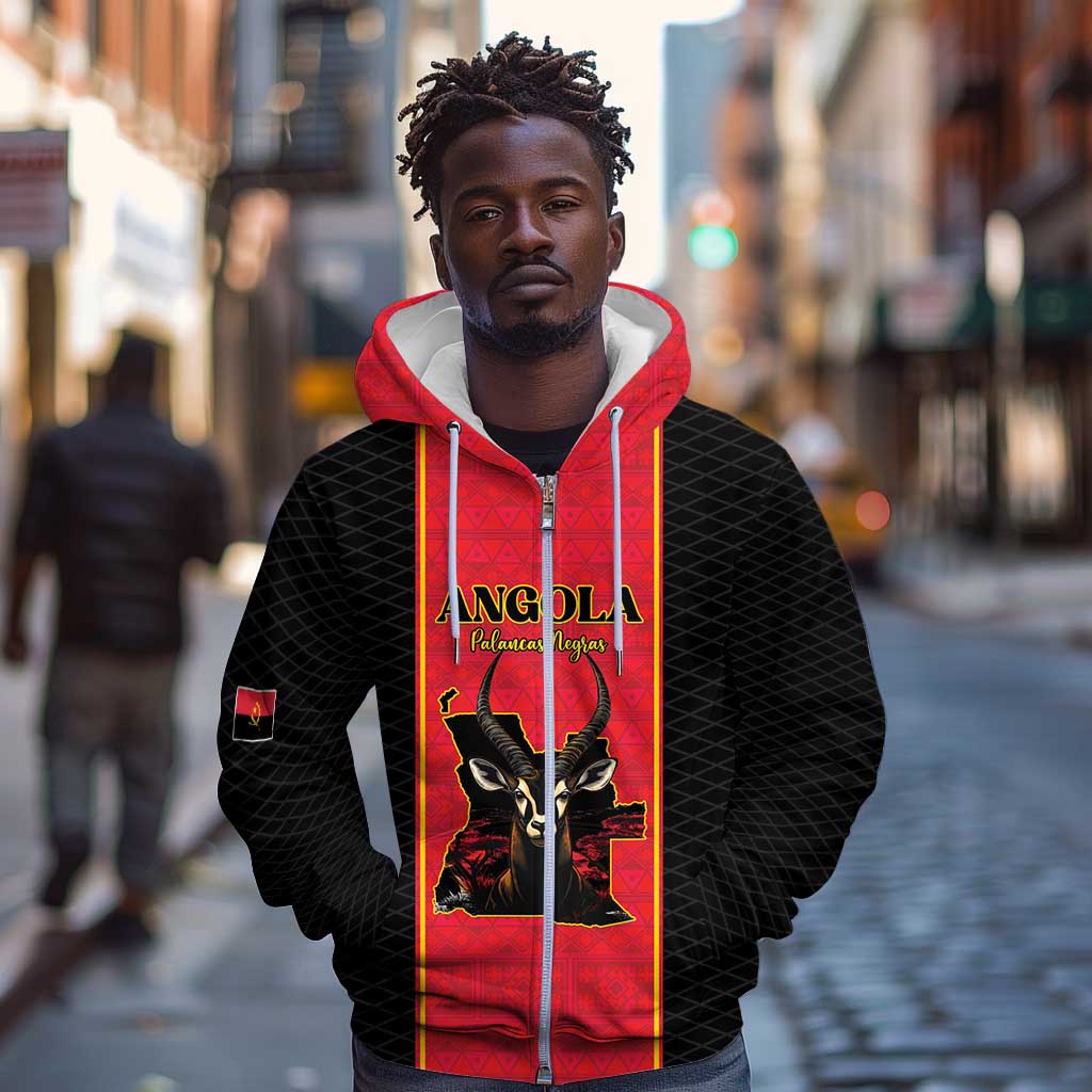 Custom Angola Football Zip Hoodie Come On Palancas Negras - African Pride