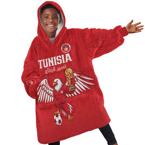 Custom Tunisia Football Kid Wearable Blanket Hoodie Eagles of Carthage Rise - African Pride