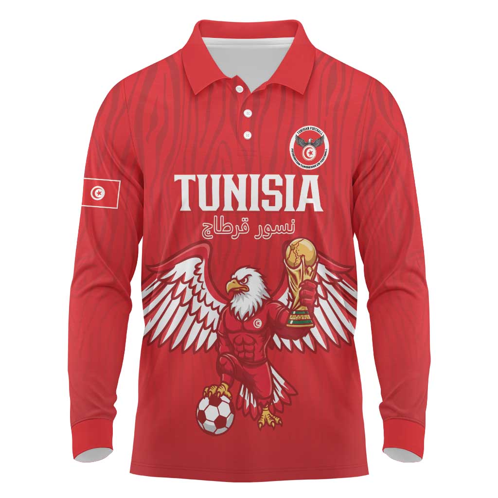Custom Tunisia Football Long Sleeve Polo Shirt Eagles of Carthage Rise - African Pride
