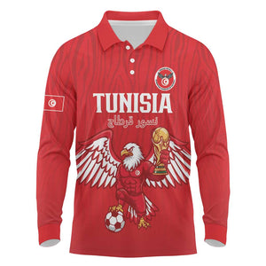 Custom Tunisia Football Long Sleeve Polo Shirt Eagles of Carthage Rise - African Pride