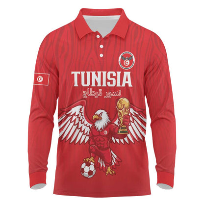 Custom Tunisia Football Long Sleeve Polo Shirt Eagles of Carthage Rise - African Pride