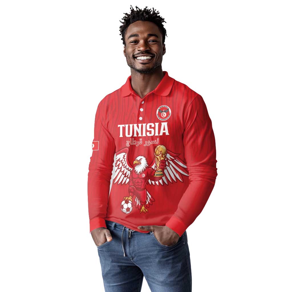 Custom Tunisia Football Long Sleeve Polo Shirt Eagles of Carthage Rise - African Pride