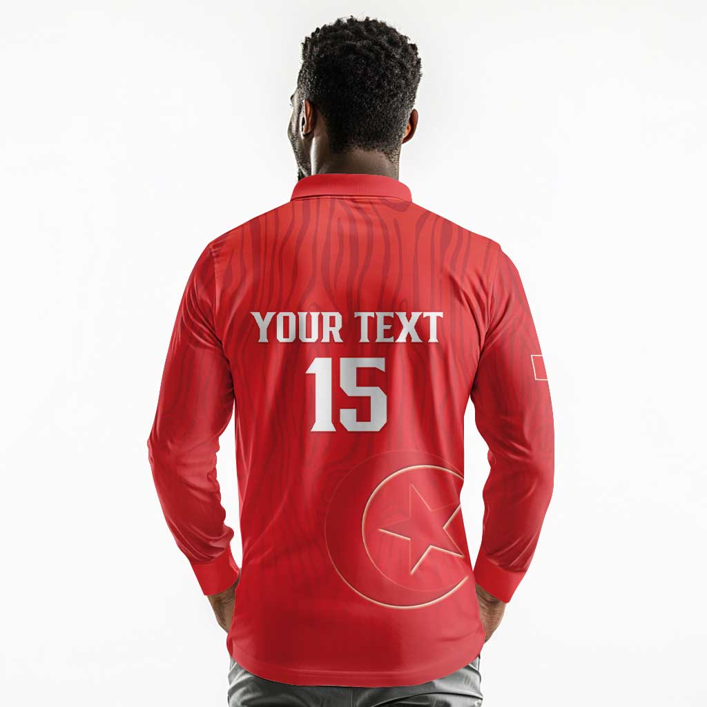 Custom Tunisia Football Long Sleeve Polo Shirt Eagles of Carthage Rise - African Pride