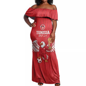 Custom Tunisia Football Off Shoulder Maxi Dress Eagles of Carthage Rise - African Pride
