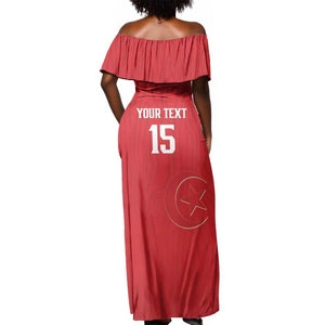 Custom Tunisia Football Off Shoulder Maxi Dress Eagles of Carthage Rise - African Pride