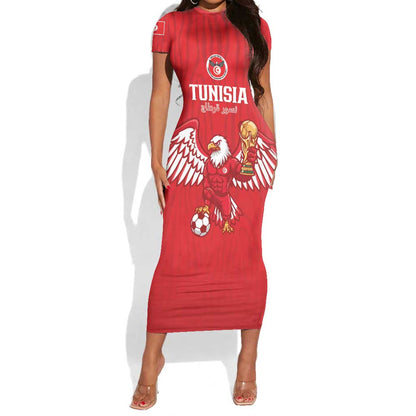 Custom Tunisia Football Short Sleeve Bodycon Dress Eagles of Carthage Rise LT15