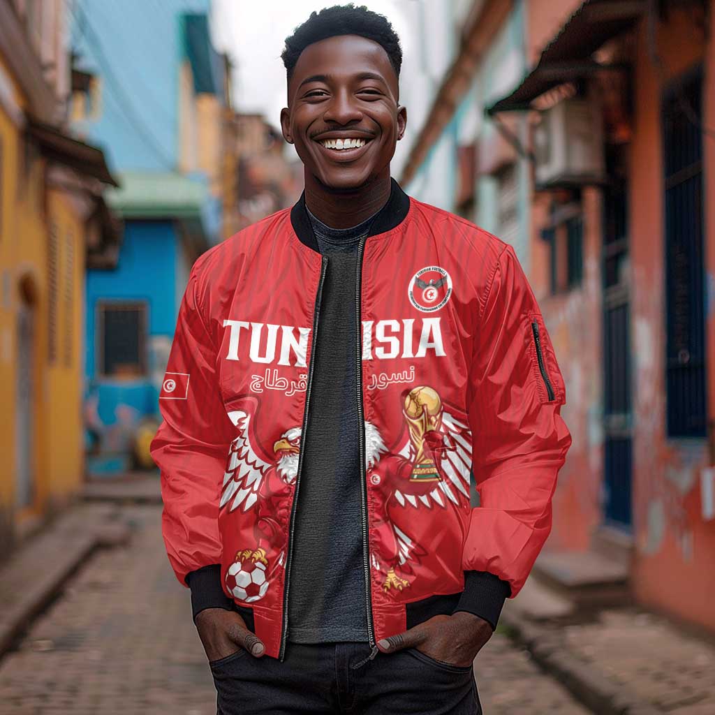 Custom Tunisia Football Sleeve Zip Bomber Jacket Eagles of Carthage Rise - African Pride