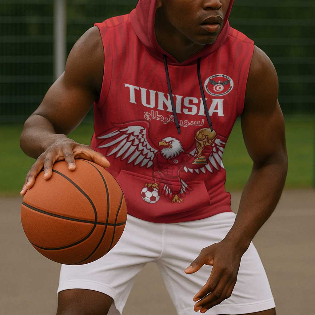 Custom Tunisia Football Sleeveless Hoodie Eagles of Carthage Rise - African Pride