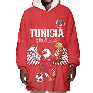 Custom Tunisia Football Wearable Blanket Hoodie Eagles of Carthage Rise - African Pride