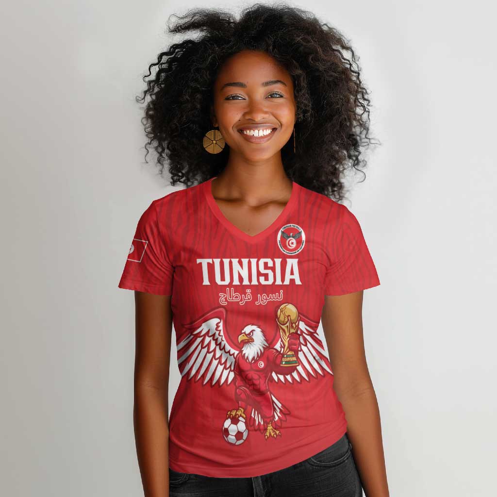 Custom Tunisia Football Women V-Neck T-Shirt Eagles of Carthage Rise LT15