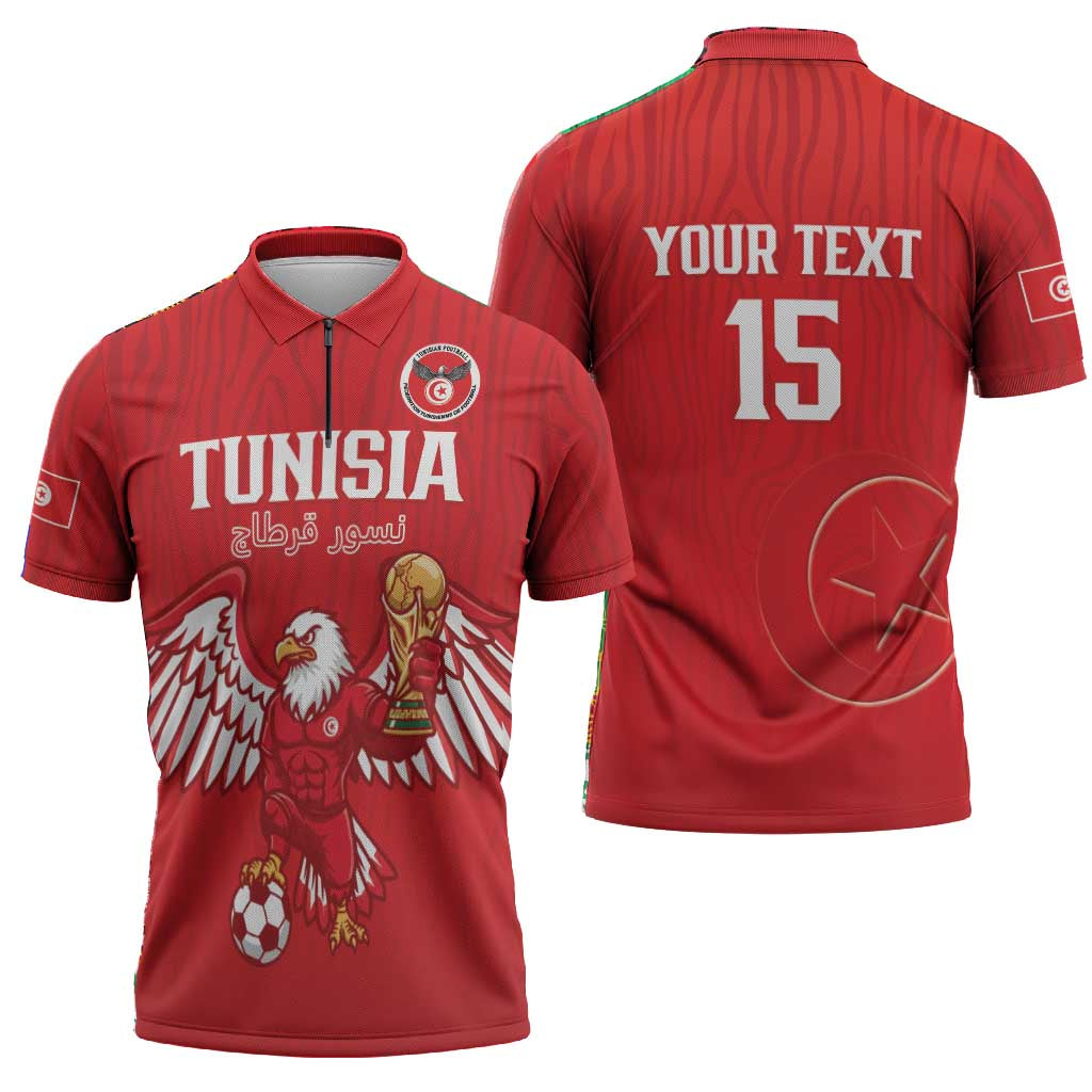 Custom Tunisia Football Zipper Polo Shirt Eagles of Carthage Rise - African Pride