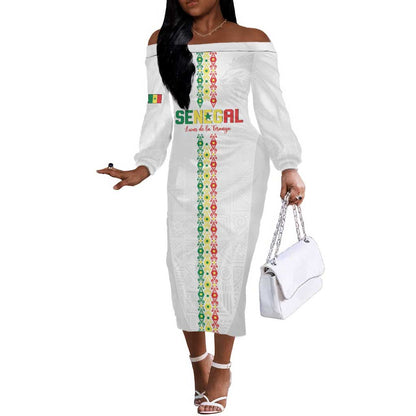 Custom Senegal Football Off The Shoulder Long Sleeve Dress Go Champions Lions de la Teranga - African Pride