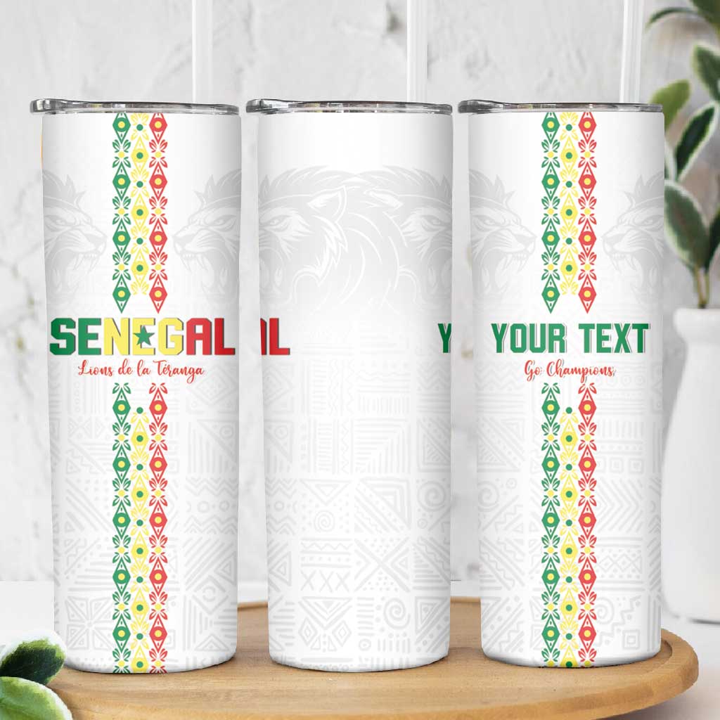 Custom Senegal Football Skinny Tumbler Go Champions Lions de la Teranga - African Pride
