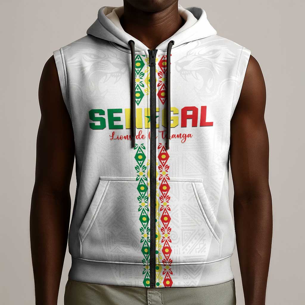 Custom Senegal Football Sleeveless Zip Hoodie Go Champions Lions de la Teranga - African Pride