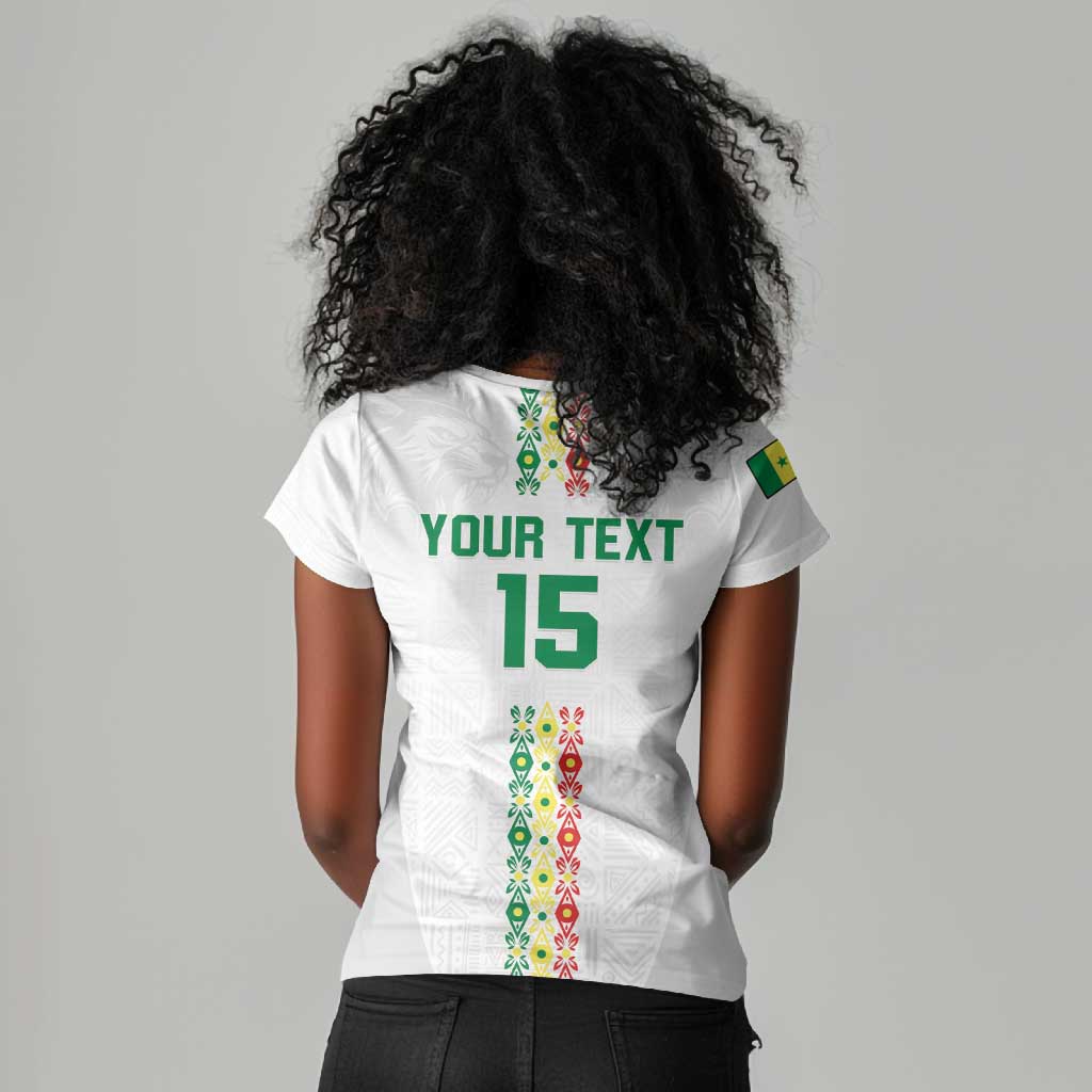 Custom Senegal Football Women V-Neck T-Shirt Go Champions Lions de la Teranga LT15