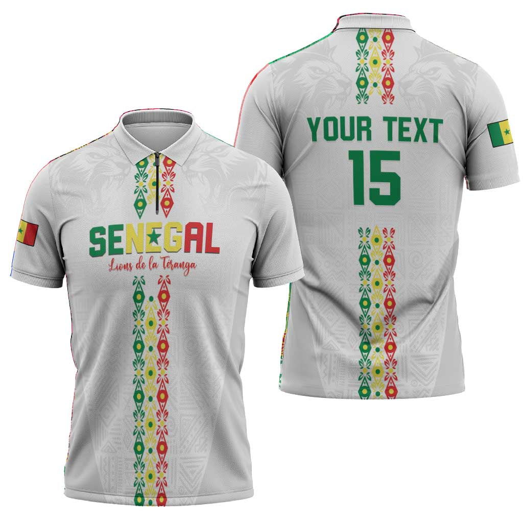 Custom Senegal Football Zipper Polo Shirt Go Champions Lions de la Teranga - African Pride