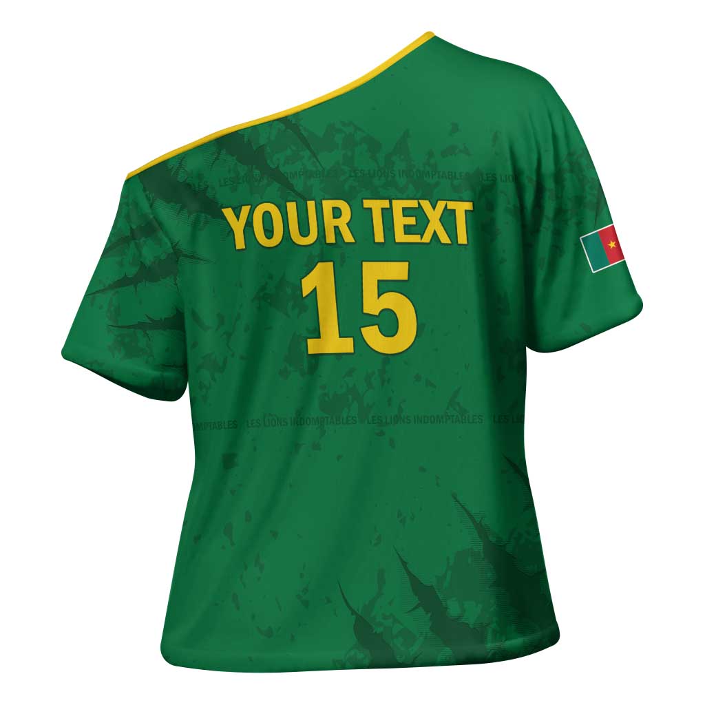 Custom Cameroon Football Cross Shoulder Shirt Go Les Lions Indomptables Go - African Pride