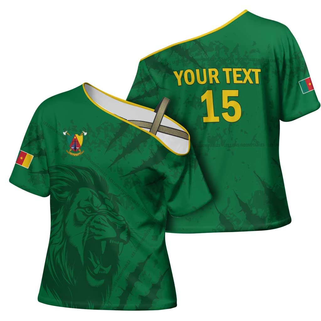Custom Cameroon Football Cross Shoulder Shirt Go Les Lions Indomptables Go - African Pride