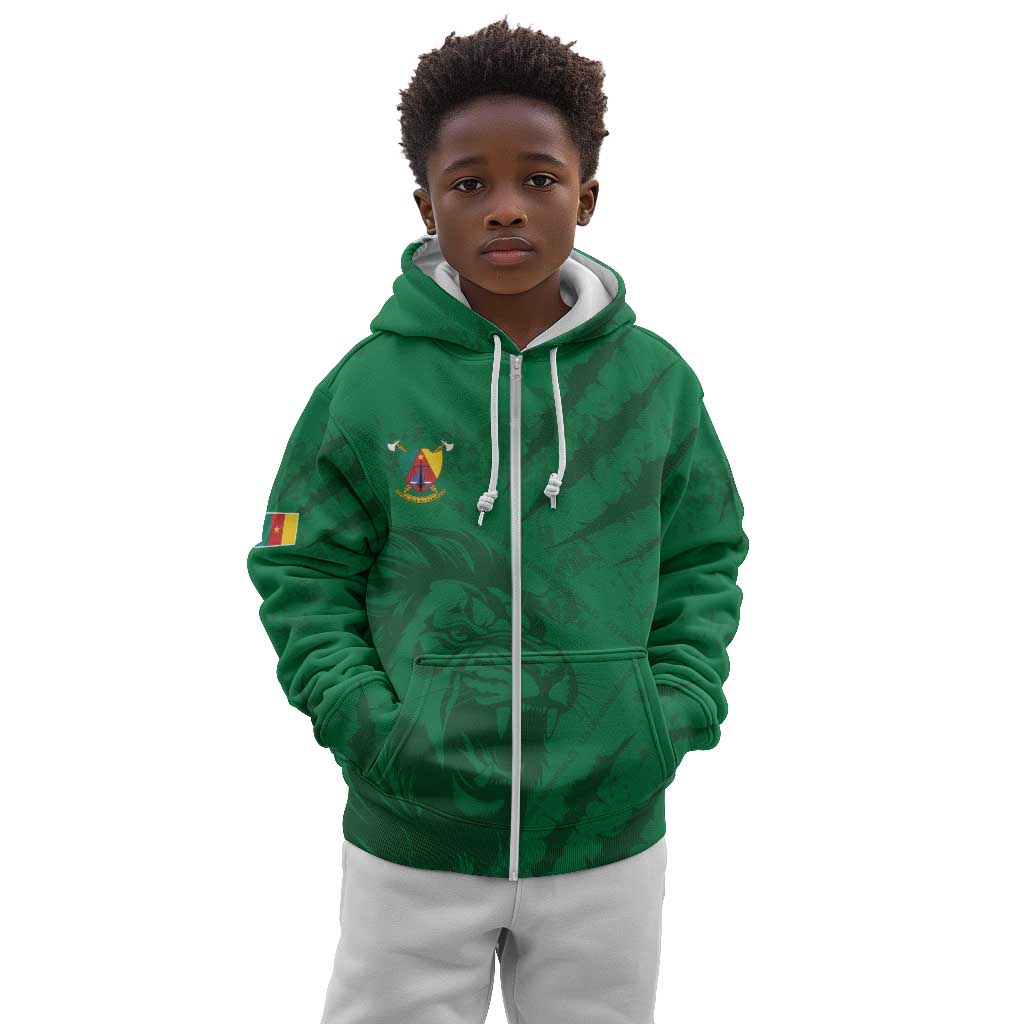 Custom Cameroon Football Kid Hoodie Go Les Lions Indomptables Go - African Pride