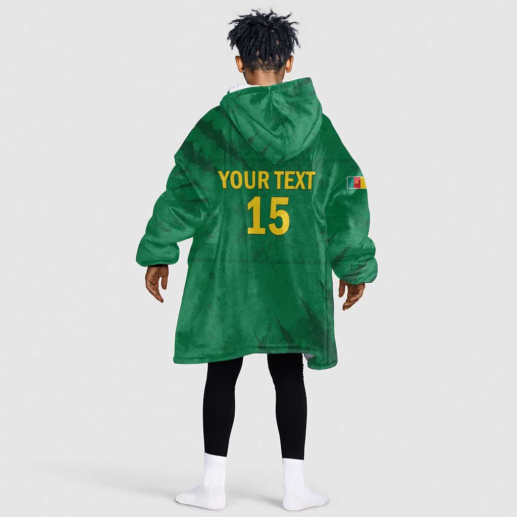 Custom Cameroon Football Kid Wearable Blanket Hoodie Go Les Lions Indomptables Go - African Pride