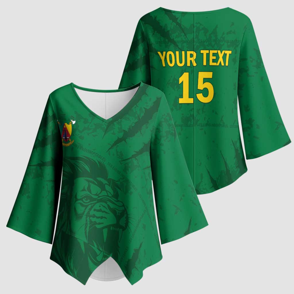 Custom Cameroon Football Kimono Sleeve Blouse Go Les Lions Indomptables Go - African Pride