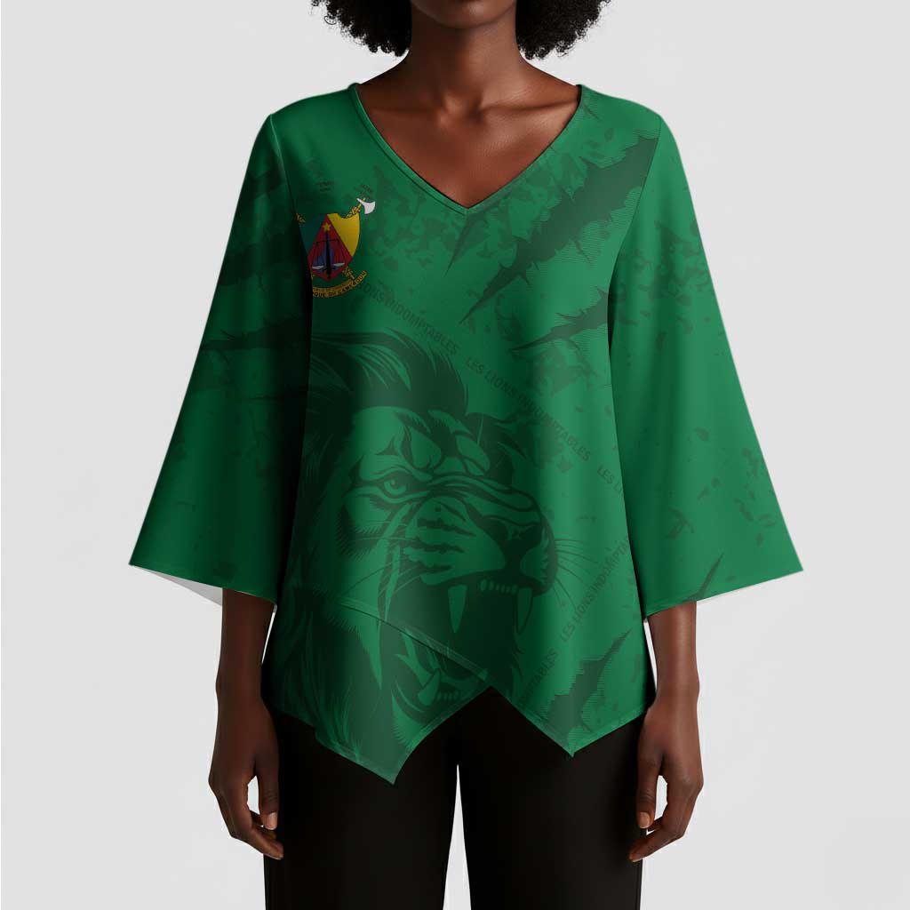 Custom Cameroon Football Kimono Sleeve Blouse Go Les Lions Indomptables Go - African Pride